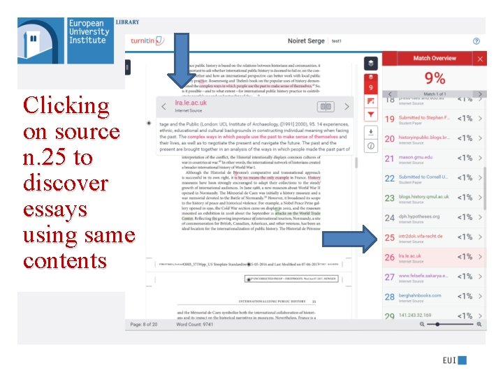 Clicking on source n. 25 to discover essays using same contents 