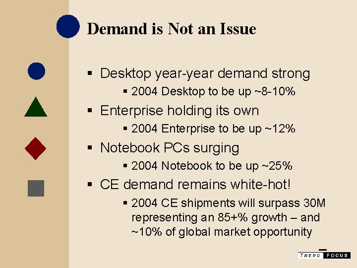 Demand is Not an Issue § Desktop year-year demand strong § 2004 Desktop to