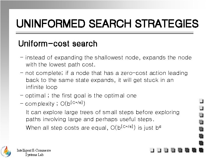 UNINFORMED SEARCH STRATEGIES Uniform-cost search - instead of expanding the shallowest node, expands the