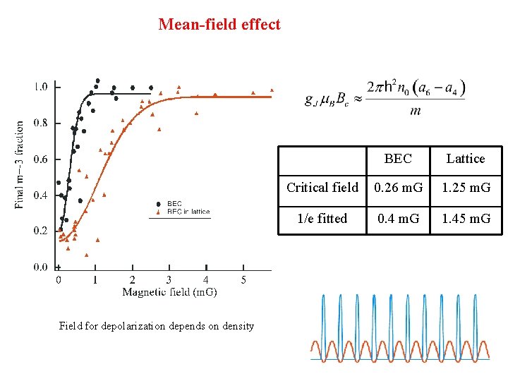 Mean-field effect Field for depolarization depends on density BEC Lattice Critical field 0. 26 Mean-field effect Field for depolarization depends on density BEC Lattice Critical field 0. 26