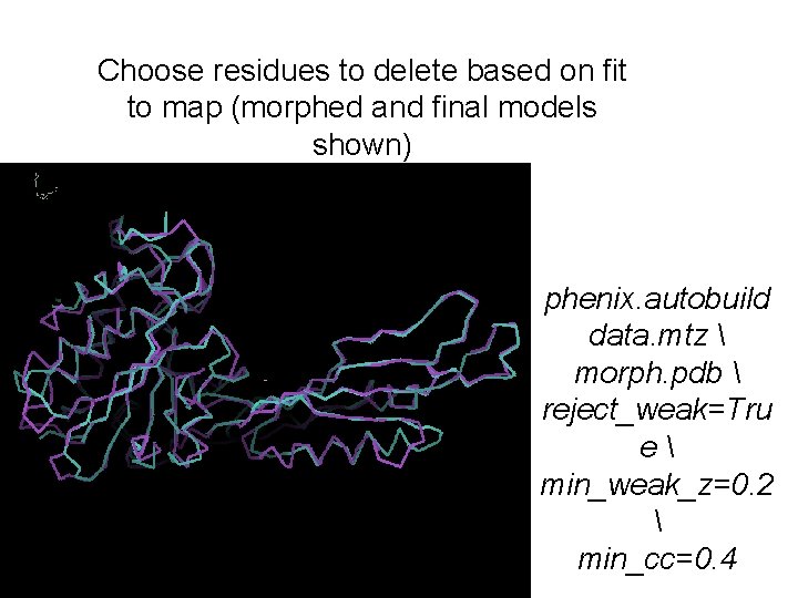 Choose residues to delete based on fit to map (morphed and final models shown)