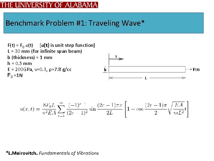 Benchmark Problem #1: Traveling Wave* F(t) = F 0 u(t) [u(t) is unit step