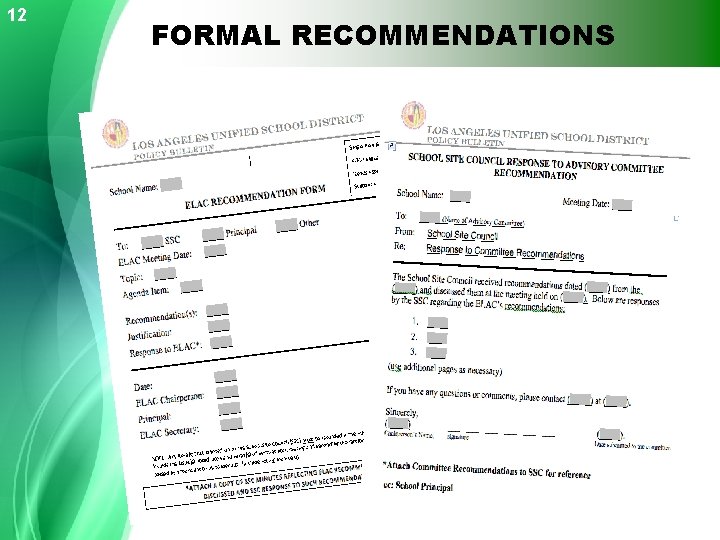 12 FORMAL RECOMMENDATIONS 
