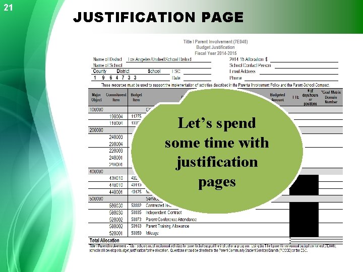 21 JUSTIFICATION PAGE Let’s spend some time with justification pages Sample Incorrect 