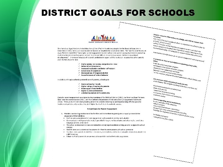 DISTRICT GOALS FOR SCHOOLS 