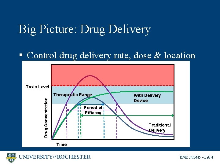 Big Picture: Drug Delivery § Control drug delivery rate, dose & location Toxic Level