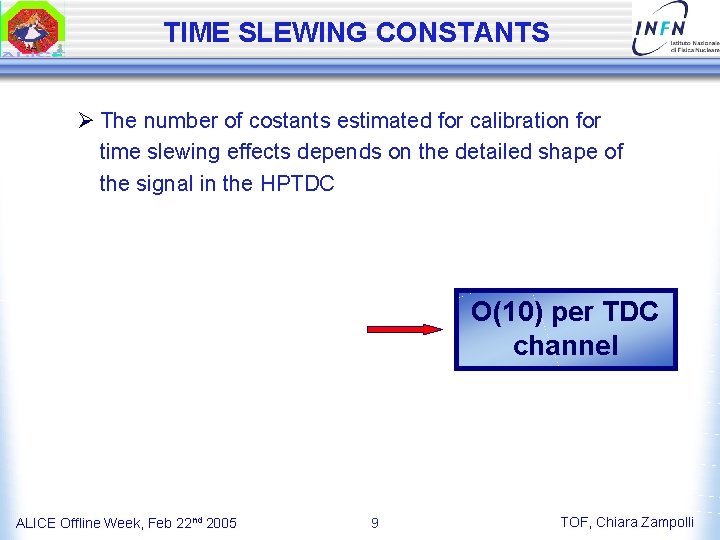 TIME SLEWING CONSTANTS Ø The number of costants estimated for calibration for time slewing