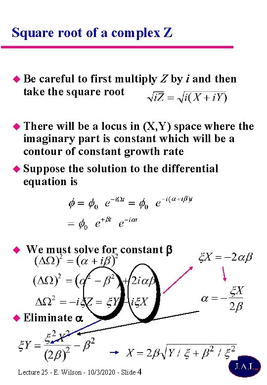 Square root of a complex Z Be careful to first multiply Z by i