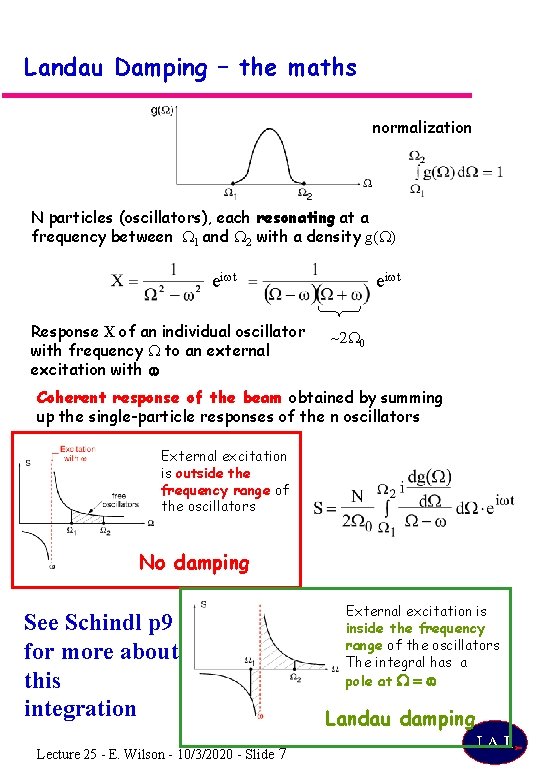 Landau Damping – the maths normalization N particles (oscillators), each resonating at a frequency
