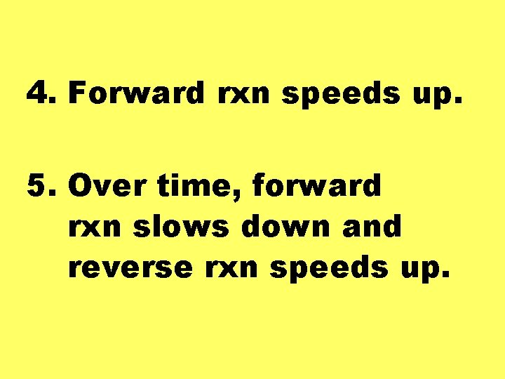 4. Forward rxn speeds up. 5. Over time, forward rxn slows down and reverse