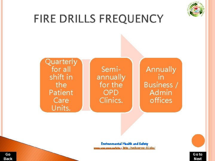 Quarterly for all shift in the Patient Care Units. Semiannually for the OPD Clinics. Quarterly for all shift in the Patient Care Units. Semiannually for the OPD Clinics.