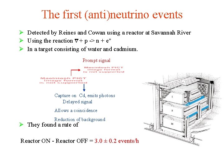 The first (anti)neutrino events Ø Detected by Reines and Cowan using a reactor at