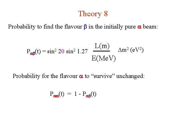 Theory 8 Probability to find the flavour in the initially pure beam: P (t)