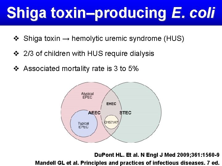 Shiga toxin–producing E. coli v Shiga toxin → hemolytic uremic syndrome (HUS) v 2/3