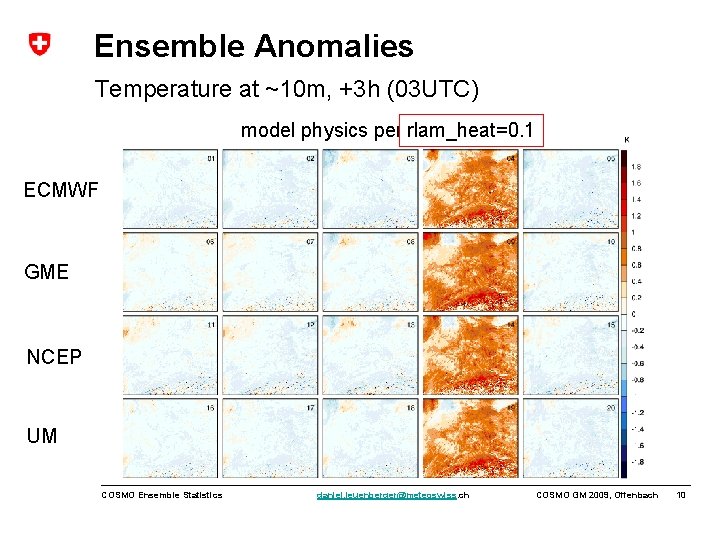 Ensemble Anomalies Temperature at ~10 m, +3 h (03 UTC) model physics perturbations rlam_heat=0.