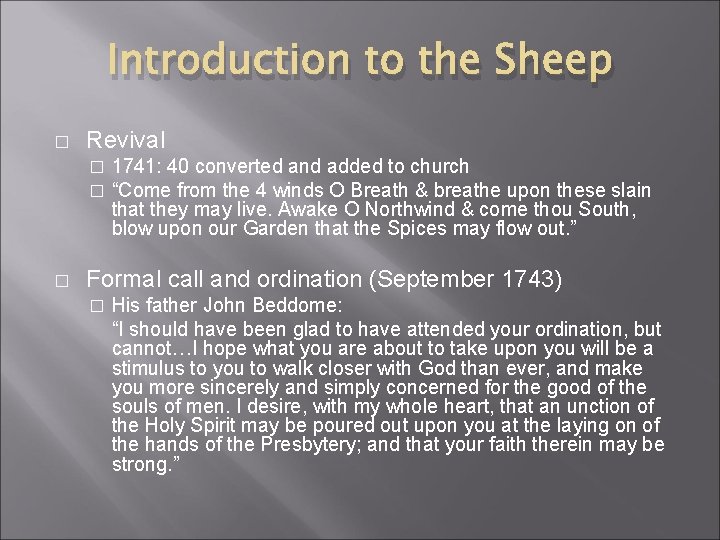 Introduction to the Sheep � Revival � � � 1741: 40 converted and added