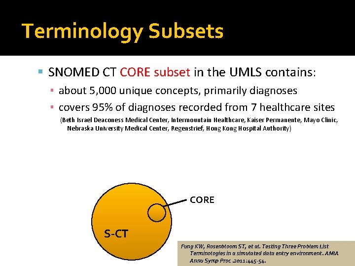 Terminology Subsets SNOMED CT CORE subset in the UMLS contains: ▪ about 5, 000