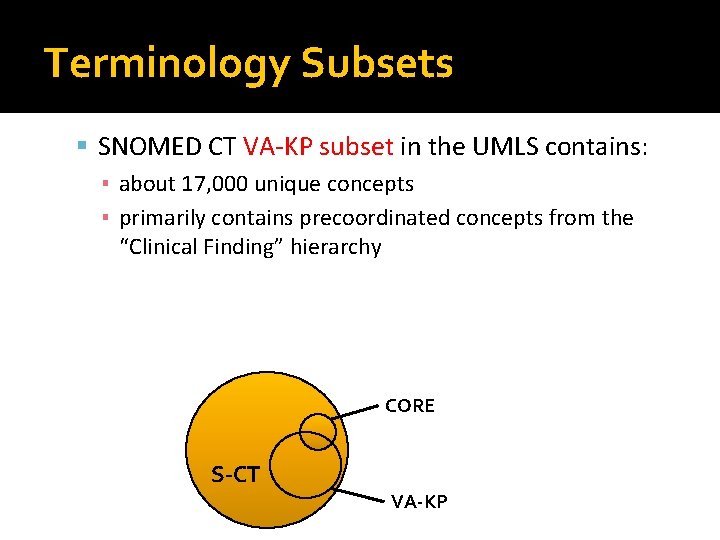 Terminology Subsets SNOMED CT VA-KP subset in the UMLS contains: ▪ about 17, 000