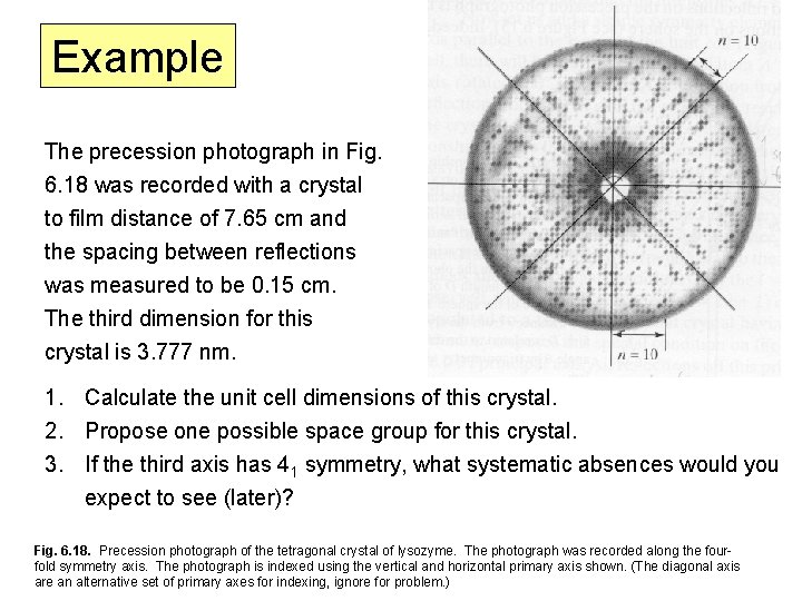 Example The precession photograph in Fig. 6. 18 was recorded with a crystal to