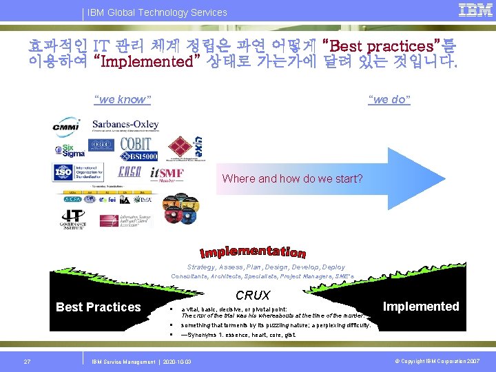 IBM Global Technology Services 효과적인 IT 관리 체계 정립은 과연 어떻게 “Best practices”를 이용하여