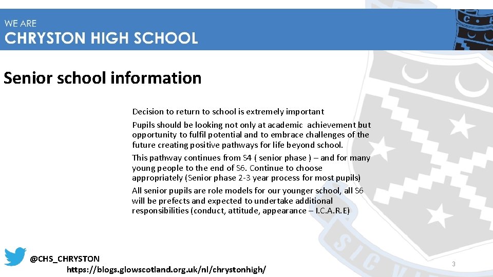 Senior school information Decision to return to school is extremely important Pupils should be