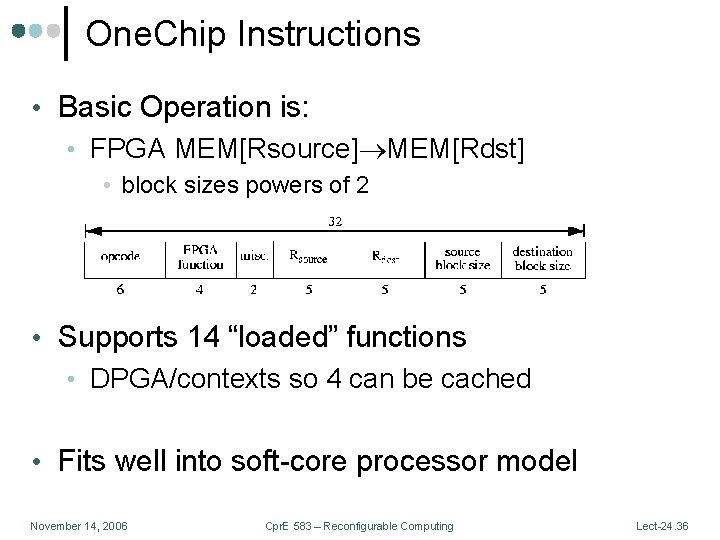 One. Chip Instructions • Basic Operation is: • FPGA MEM[Rsource] MEM[Rdst] • block sizes