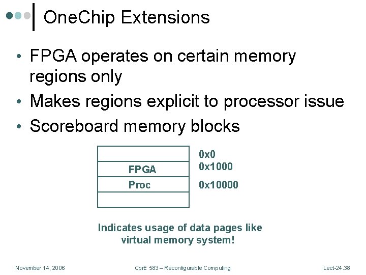 One. Chip Extensions • FPGA operates on certain memory regions only • Makes regions