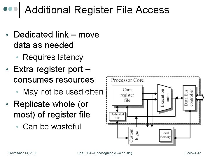 Additional Register File Access • Dedicated link – move data as needed • Requires