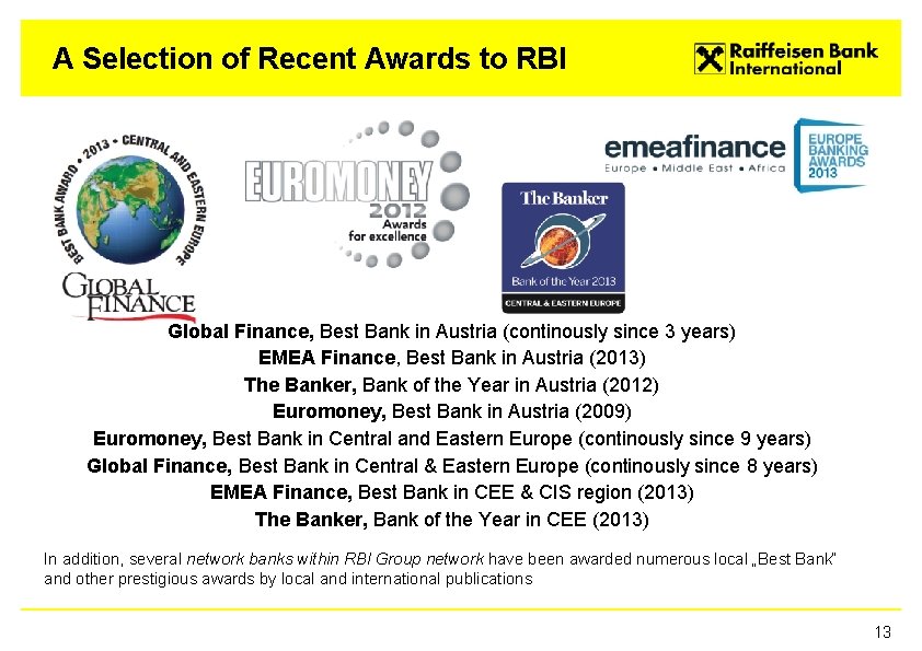 A Selection of Recent Awards to RBI Global Finance, Best Bank in Austria (continously