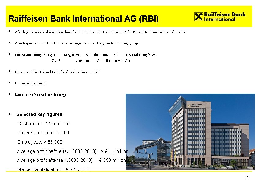 Raiffeisen Bank International AG (RBI) § A leading corporate and investment bank for Austria‘s