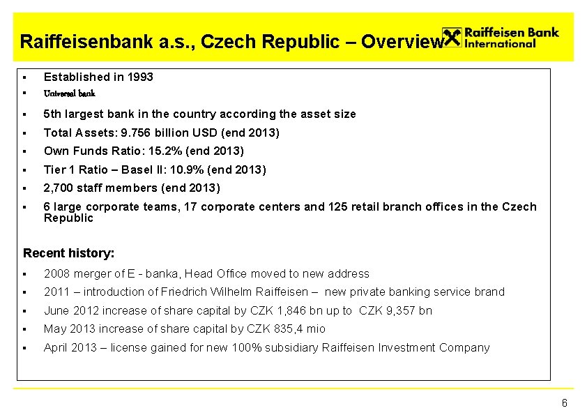 Raiffeisenbank a. s. , Czech Republic – Overview § § Established in 1993 Universal