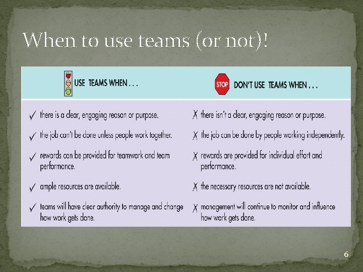 When to use teams (or not)! 6 
