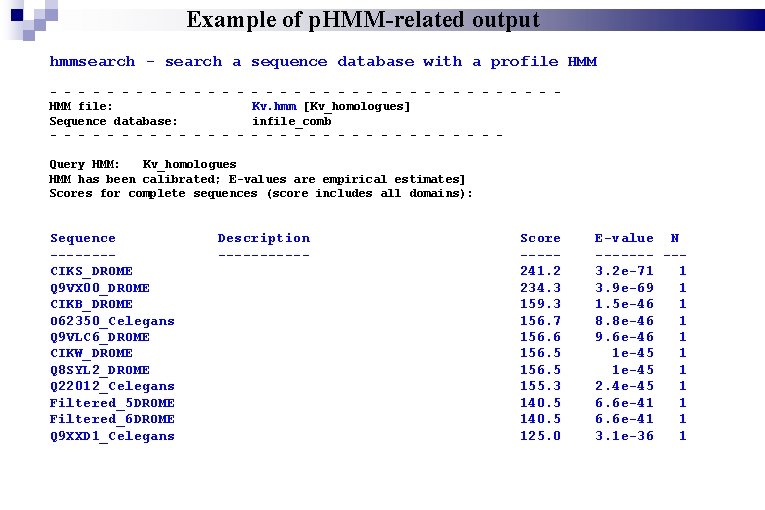Example of p. HMM-related output hmmsearch - search a sequence database with a profile