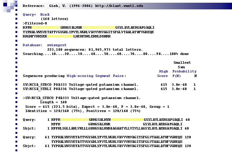  Reference: Gish, W. (1996 -2006) http: //blast. wustl. edu Query= Kcs. A (160