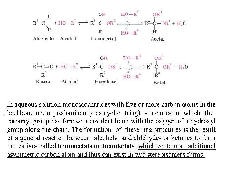 In aqueousofsolution monosaccharides with An fivealdehyde or more carbon atoms the Formation hemiacetals and