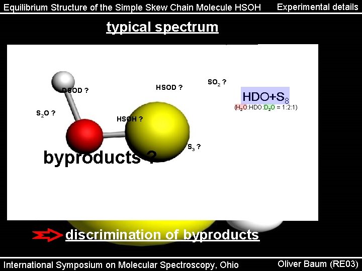 Equilibrium Structure of the Simple Skew Chain Molecule HSOH Experimental details typical spectrum DSOD