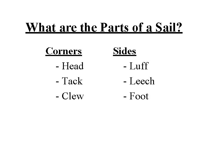 What are the Parts of a Sail? Corners - Head - Tack - Clew