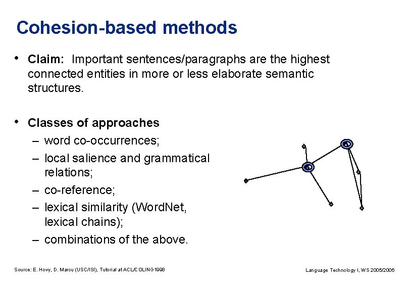 Cohesion-based methods • Claim: Important sentences/paragraphs are the highest connected entities in more or