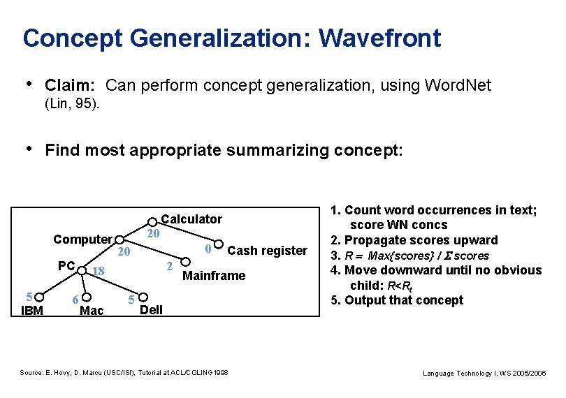 Concept Generalization: Wavefront • Claim: Can perform concept generalization, using Word. Net (Lin, 95).