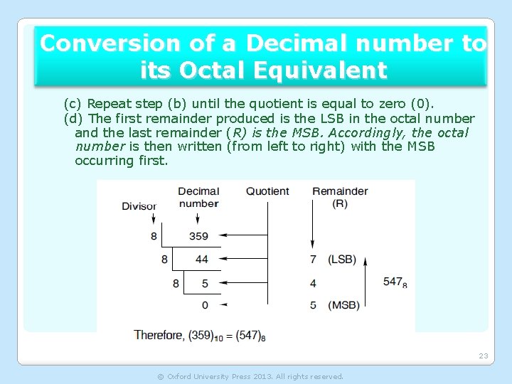 Conversion of a Decimal number to its Octal Equivalent (c) Repeat step (b) until
