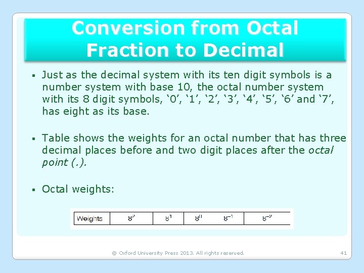Conversion from Octal Fraction to Decimal § Just as the decimal system with its