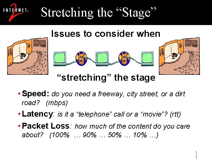 Stretching the “Stage” Issues to consider when “stretching” the stage • Speed: do you