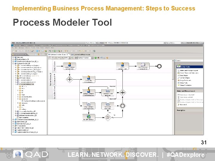 Implementing Business Process Management: Steps to Success Process Modeler Tool 31 LEARN. NETWORK. DISCOVER.