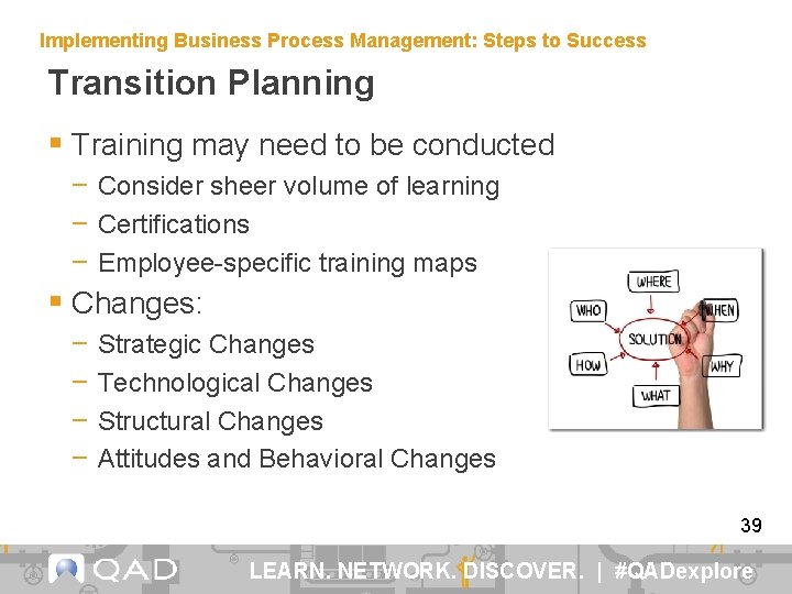 Implementing Business Process Management: Steps to Success Transition Planning § Training may need to