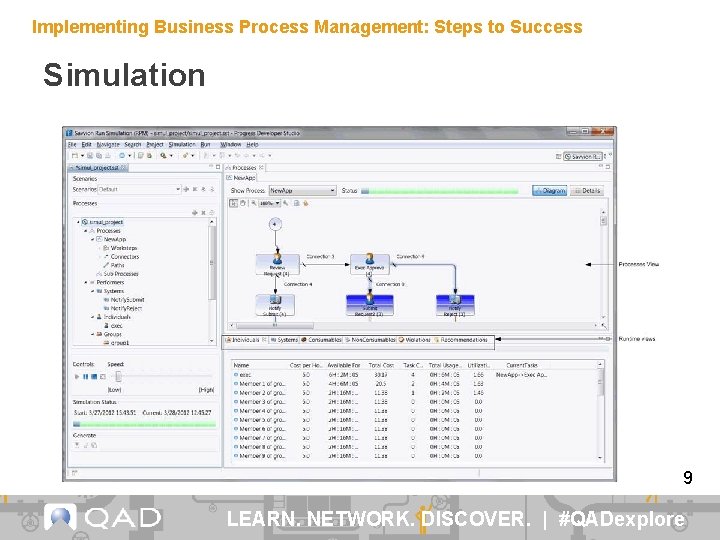 Implementing Business Process Management: Steps to Success Simulation 9 LEARN. NETWORK. DISCOVER. | #QADexplore