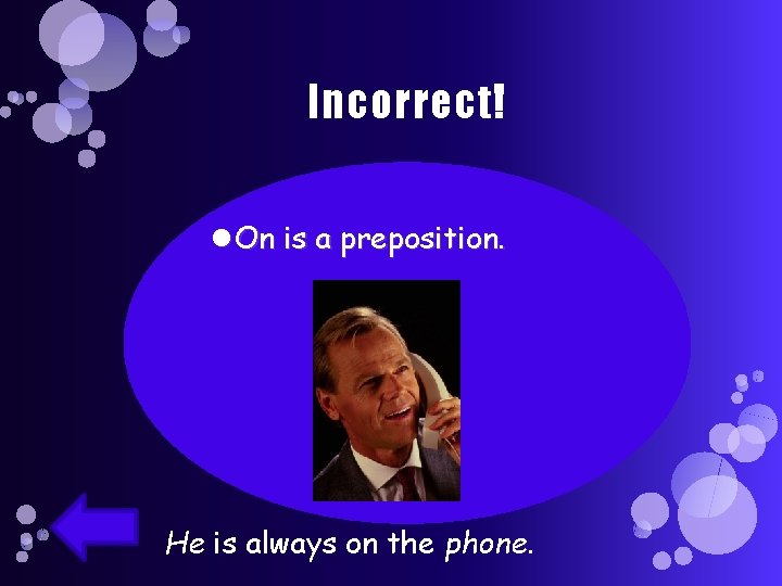 Incorrect! On is a preposition. He is always on the phone. 