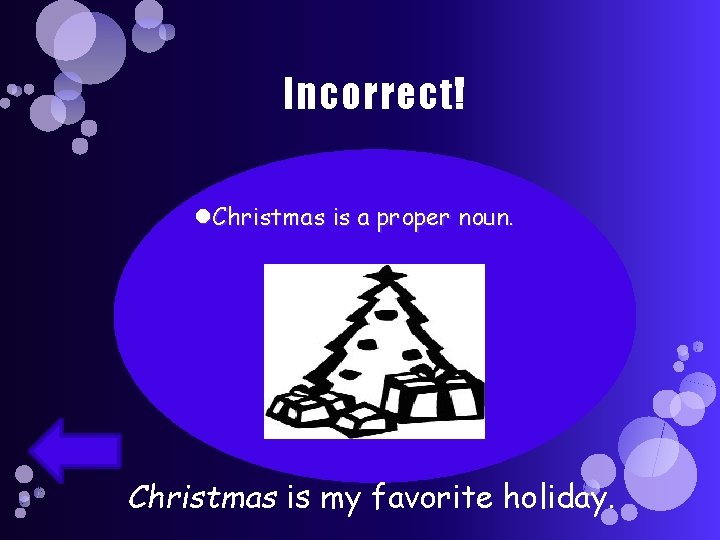 Incorrect! Christmas is a proper noun. Christmas is my favorite holiday. 