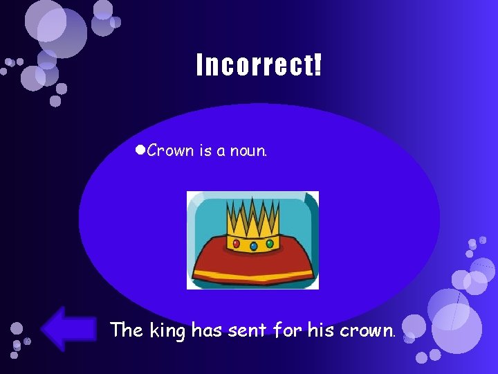 Incorrect! Crown is a noun. The king has sent for his crown. 