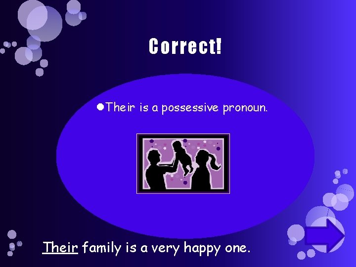 Correct! Their is a possessive pronoun. Their family is a very happy one. 