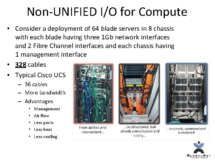 Non-UNIFIED I/O for Compute • Consider a deployment of 64 blade servers in 8